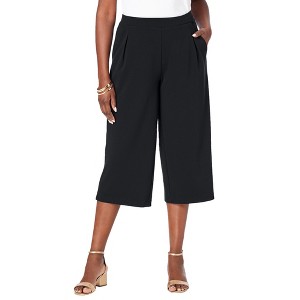 Jessica London Women's Plus Size Wide-Leg Crop Crepe Pants - 1 of 4