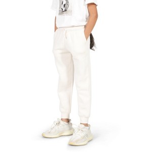 EVERYDAY KIDS Girls Cotton Fleece Sweatpants; Girls’ Activewear Jogger Pants - Soft and Breathable Cotton/Poly Blend, Off-White - 1 of 4