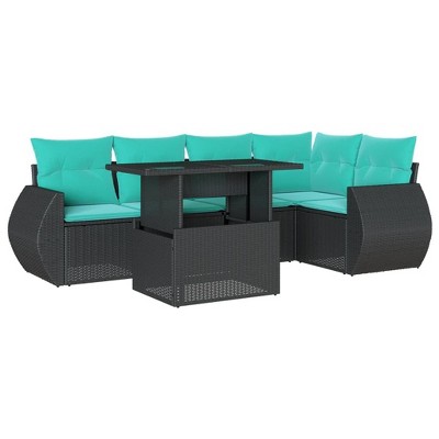 vidaXL 6 Piece Garden Sofa Set with Cushions Black Poly Rattan - without storage