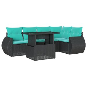 vidaXL 6 Piece Garden Sofa Set with Cushions Black Poly Rattan - without storage - 1 of 4