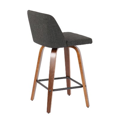 Mid-Century Modern Walnut & Metal Swivel Counter Stool, Charcoal