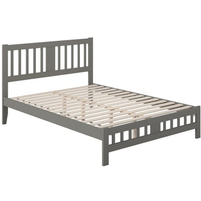 Gray Wood Queen Bed with Slatted Headboard and USB Ports