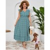 Women's Plus Size Summer Dress with Pocket Ruffle Cap Sleeveless V Neck Side Split Long Beach Maxi Dress - 2 of 4