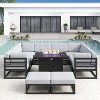 LayinSun 11-Piece Large Outdoor Modular L-Shaped Sectional Set with Propane Fire Pit Table - 2 of 4