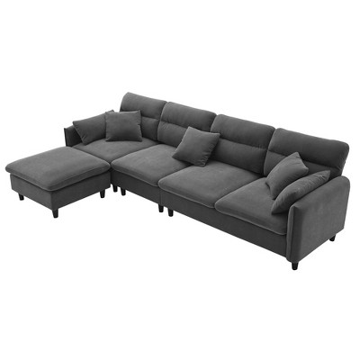NicBex L Shaped Convertible Sectional Sofa,5 Seat Cloud Chenille Couch Set with Ottoman and 5 Pillows for Living Room,Apartment,Gray