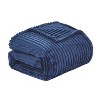 Plazatex Striata Lined Oversized All Season 100% Polyester Blanket Navy - 3 of 4