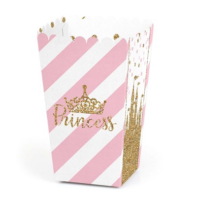 Big Dot of Happiness Little Princess Crown - Pink and Gold Princess Baby Shower or Birthday Party Favor Popcorn Treat Boxes - Set of 12