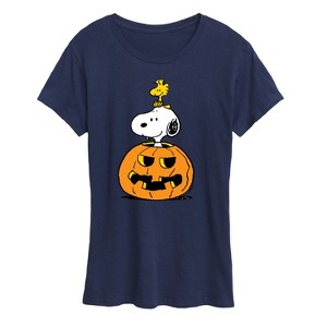 Women's - Peanuts - Snoopy Woodstock Pumpkin Short Sleeve Graphic T-Shirt - 1 of 4