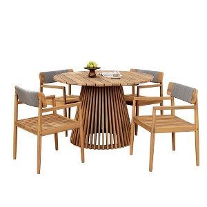 NAYSAYE Patio Chaise Lounges Outdoor Acacia Wood Braided Chair Set with Dining Table for Garden Deck Patio, Grey and Teak, 47.25"*47.25"*29.75" - 1 of 4