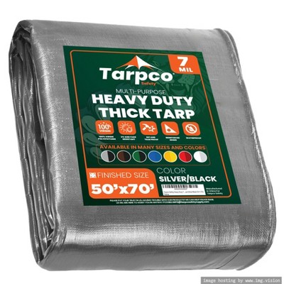 Tarpco Safety Heavy Duty 7 Mil Tarp Cover, UV Resistant, Rip Proof for Roof, Camping, Patio, Pool, Boat