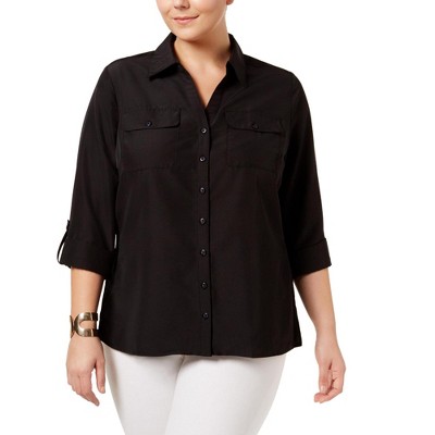 NY Collection Womens Utility Button Down Blouse