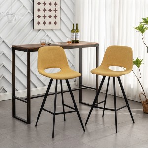 28.25" Fabric Plush Counter Height Stools, Set of 2 with Footrest and Metal Legs for Kitchen, Bar, and Dining - 1 of 4