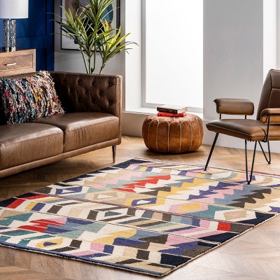 Ofelia Multicolor Hand Tufted Wool Geometric Area Rug, 9' 6" x 13' 6"