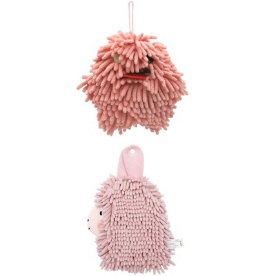 REGALWOVEN 2 Packs Cute Cartoon Alpaca Fuzzy Ball Hand Drying Hanging Ball Towels for Bathroom 7" x 7"/7" x 11"