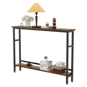 5.9" Narrow Sofa Table, 2 Tier Skinny Console Table with Adjustable Shelf, Slim Behind Couch Table for Living Room, Entryway, Hallway, Foyer - 1 of 4