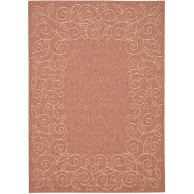 Terracotta and Beige 5' x 7' Easy-Care Synthetic Area Rug