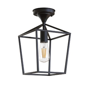 DORESshop 7 in. 1-Light Black Modern Industrial Lantern Semi Flush Mount Ceiling Light - 1 of 4