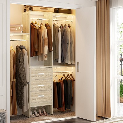 Aheaplus 4FT Small Closet Organizer with Fabric Drawers, DIY Closet System with Hanging Rods and Storage Shelves