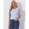 INSPIRE CHIC Women's Vintage Peter Pan Collar Puff Polka Dots Mesh Short Sleeve Blouse - 2 of 4