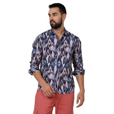 Campus Sutra Men Men's Sky Blue & Moon Grey Ikkat Shirt