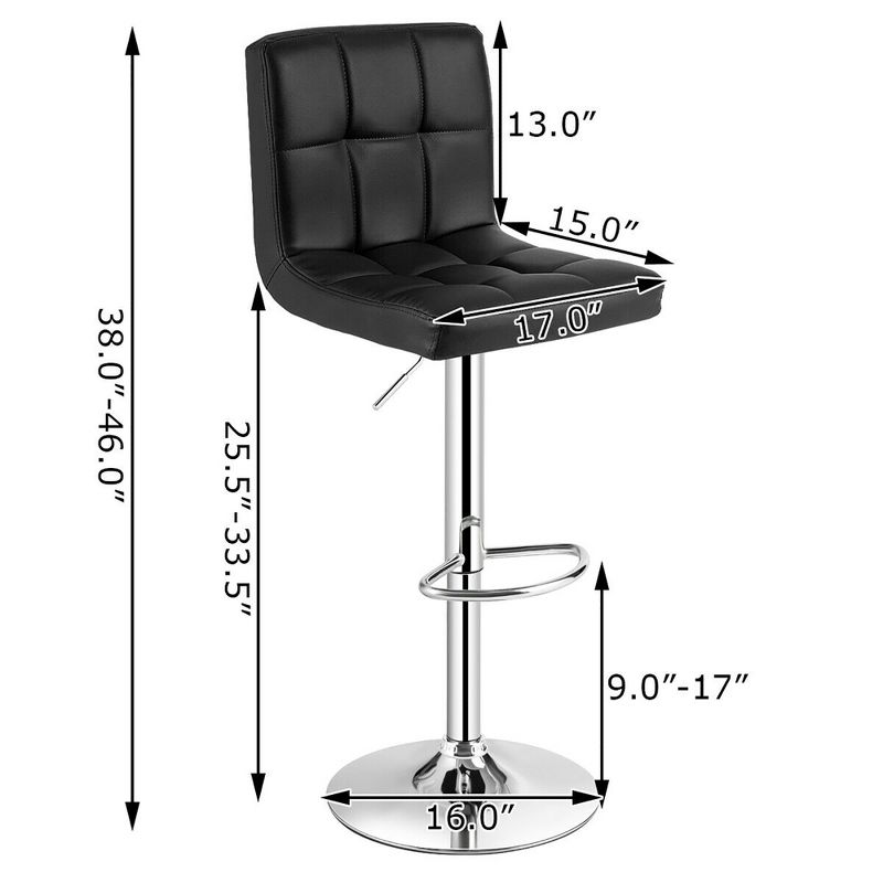 Costway Adjustable Armless Bar Stool Swivel Kitchen Counter Bar Chair PU Leather Black, 2 of 10