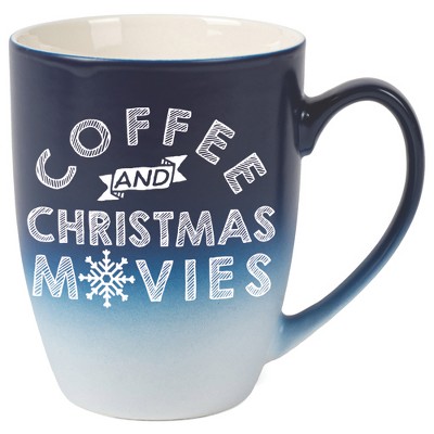Elanze Designs Coffee And Christmas Movies Two Toned Ombre Matte Navy Blue and White 12 ounce Ceramic Stoneware Coffee Cup Mug