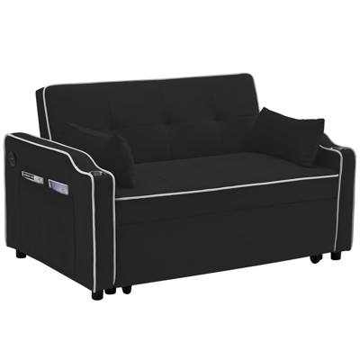 Convertible Sofa Bed, 3-in-1 Multi-Functional Velvet Sleeper Couch Pull-Out Bed with Side Storage Pocket for Living Room