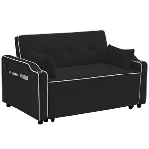 Convertible Sofa Bed, 3-in-1 Multi-Functional Velvet Sleeper Couch Pull-Out Bed with Side Storage Pocket for Living Room - 1 of 4