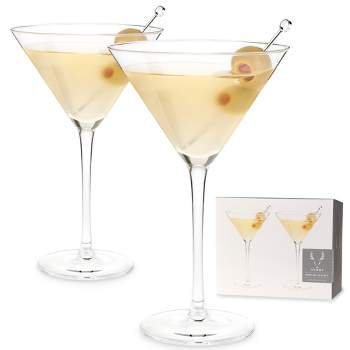 Viski Stemmed Crystal Martini Glasses Set of 2 - Premium Crystal Clear Glass, Stemmed Martini Cocktail Glasses, Cocktail Glass Gift Set - 9 oz