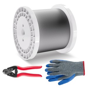 VEVOR Wire Rope Kit, 1/8" 1000 ft 316 Stainless Steel Cable with Cutter and Gloves, 1600 lbs Breaking Strength, 7x7 Strands Construction, Silver - 1 of 4