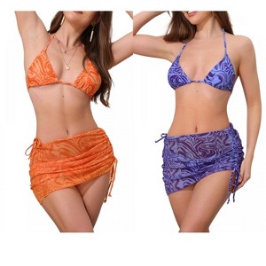 INSPIRE CHIC Women's Water Ripples Colorblock Halter Tie Back Top Triangle Bottom Mesh Cover Up Swimwear Bikini 2 Sets - 1 of 4