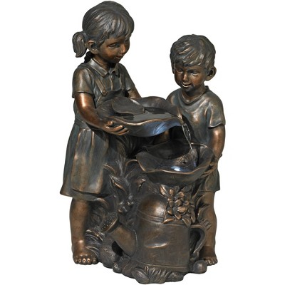 John Timberland Outdoor Floor Water Fountain with Light LED 23" High Boy and Girl for Yard Garden Patio Deck Home