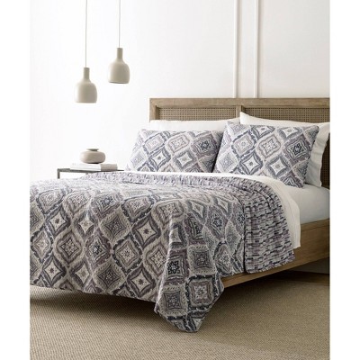 3pc King Tanisha Reversible Quilt Set Gray/Purple - Lush Décor