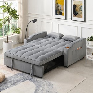 Vynxaria Modern Velvet Loveseat Futon Sofa Couch w/Pullout Bed,Small Love Seat Lounge Sofa - 1 of 4