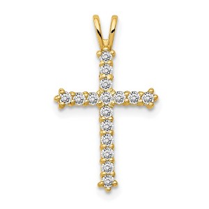 Black Bow Jewelry 14k Yellow Gold Small CZ Cross Pendant, 12 x 22mm - 1 of 4