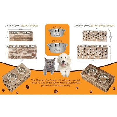 Large Rustic Reclaimed Wood Elevated Pet Feeder with Stainless Steel Bowls
