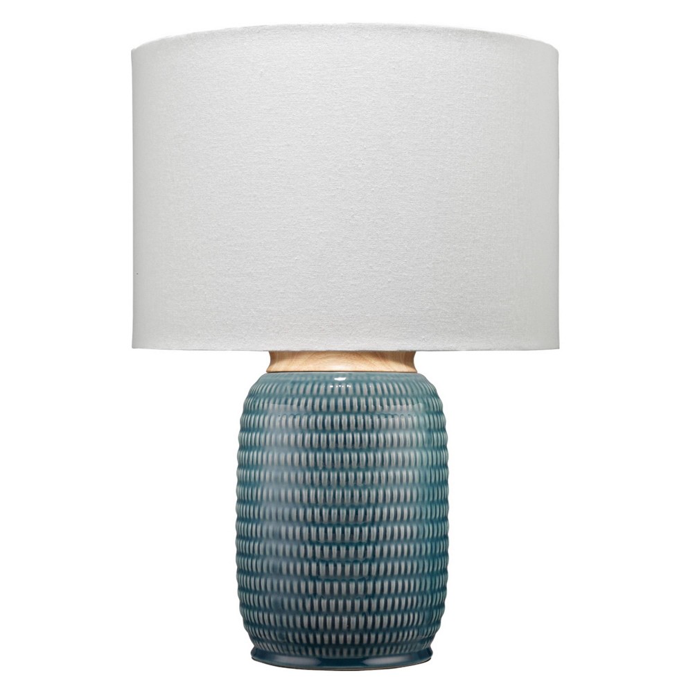 Graham Ceramic Table Lamp Navy - Splendor Home: Artisan Glazed Base, Linen Drum Shade, 3-Way Rotary Switch
