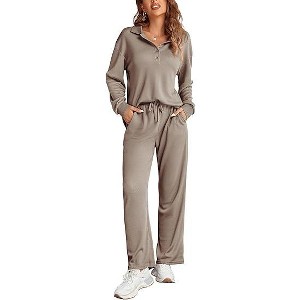 Ekouaer Womens 2 Piece Matching Lounge Sets Fall Outfits 2025 Sweatsuit Waffle Knit Pajamas Sets Long Sleeve Sweater Clothes - 1 of 4