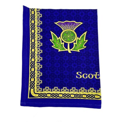 Slickblue Scottish Tea Towel – Golden Thistle & Spiral Knot Print Cotton Kitchen Cloth 17.7"x26.3"