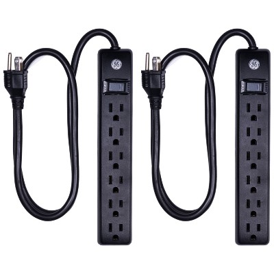 General Electric 2pk 3' Extension Cord with 6 Outlet Surge Protector Black