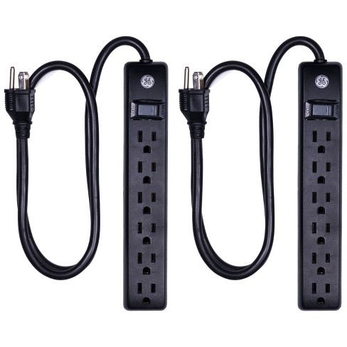 Ge 2pk 3' Extension Cord With 6 Outlet Surge Protector Black : Target
