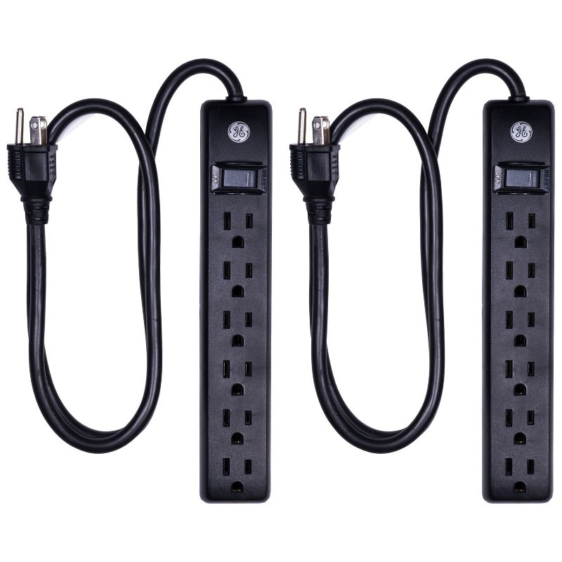 GE 2pk 3&#39; Extension Cord with 6 Outlet Surge Protector Black, 1 of 10