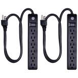 GE 2pk 3' Extension Cord with 6 Outlet Surge Protector Black