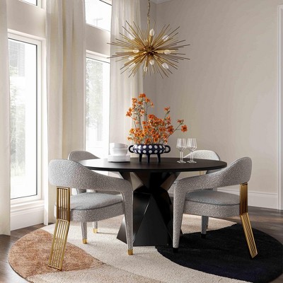 Cream Linen Upholstered Arm Chair with Gold Metal Accents