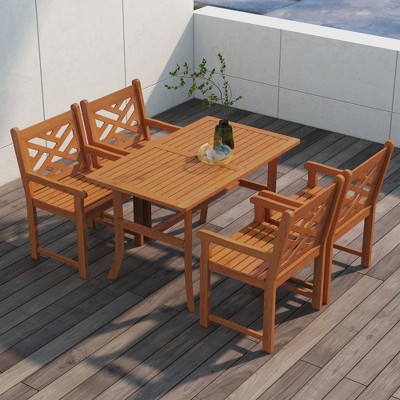 Teak Finish 4-Person Poplar Wood Outdoor Dining Set