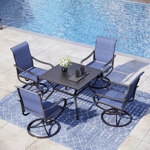 Captiva Designs 5pc Patio Dining Set with Slat-top Table & Gray Textilene Swivel Chairs - 1 of 4
