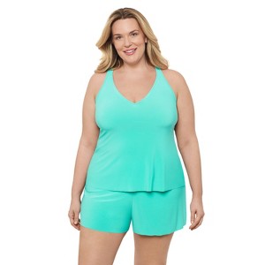 Aqua Green, Women's Ladder Trim Racerback Tankini - 1 of 3