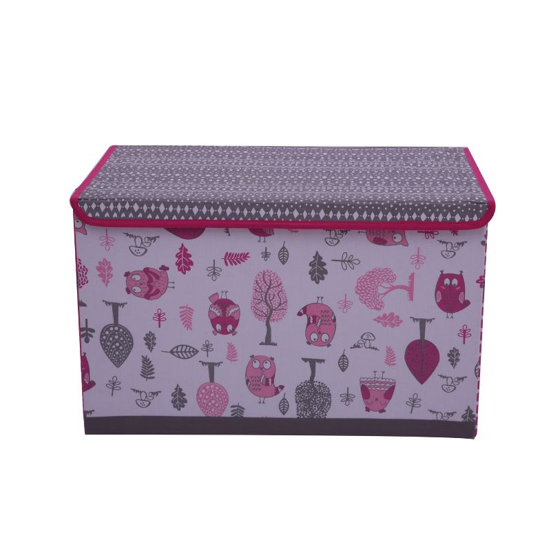 Bacati - Owls Pink/Gray Girls Cotton Storage Toy Chest, 2 of 6