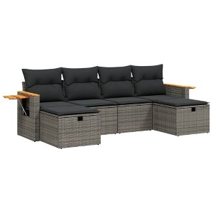 vidaXL 6 Piece Patio Sofa Set with Cushions Gray Poly Rattan - Gray without storage - 1 of 4