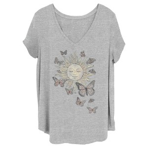 Juniors Womens Lost Gods Monarch Butterfly Sun T-Shirt - 1 of 4